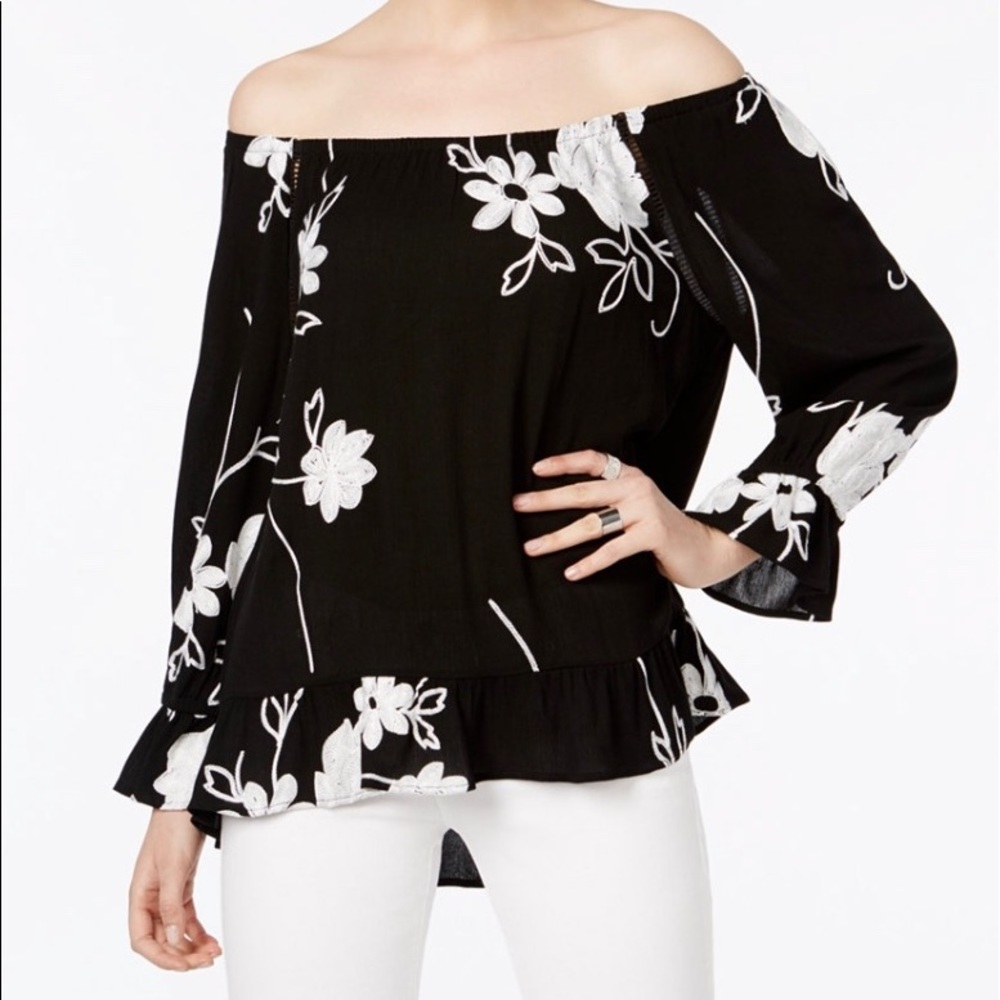 INC Magenta Flame Embroidered Off-The-Shoulder Top